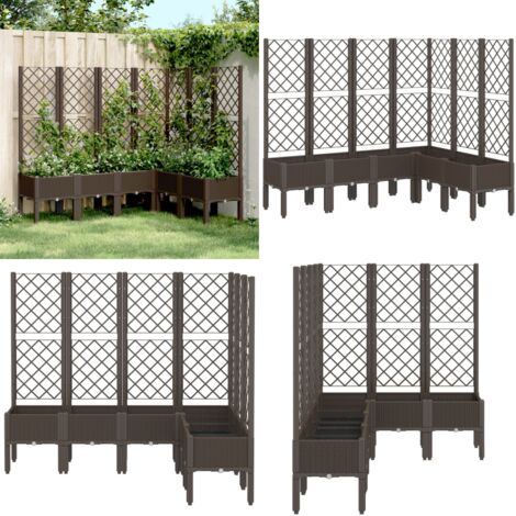 Jardinera con enrejado PP marrón 160x120x142 cm - Jardinera de exterior - Jardinera para plantas trepadoras