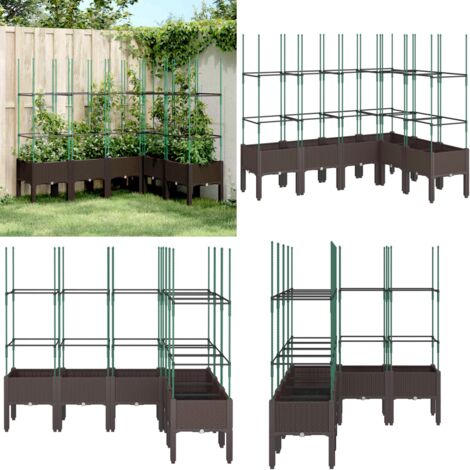Jardinera con enrejado PP marrón 160x120x142,5 cm - Jardinera de exterior - Jardinera para plantas trepadoras