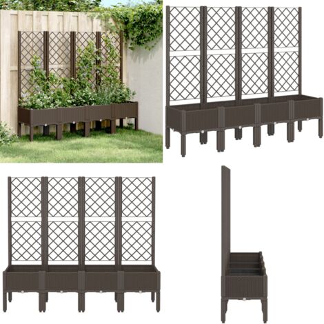 Jardinera con enrejado PP marrón 160x40x142 cm - Jardinera de exterior - Jardinera para plantas trepadoras