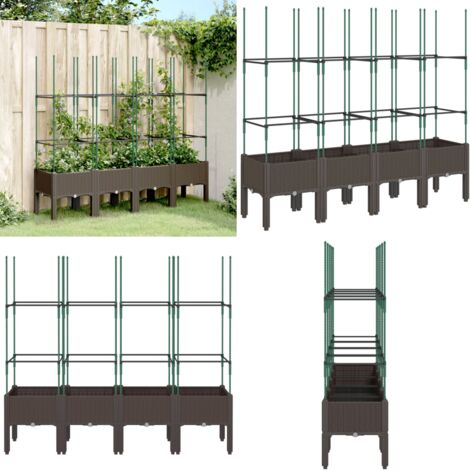 Jardinera con enrejado PP marrón 160x40x142,5 cm - Jardinera de exterior - Jardinera para plantas trepadoras