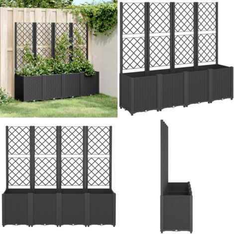 Jardinera con enrejado PP negro 160x40x140 cm - Jardinera de exterior - Jardinera para plantas trepadoras