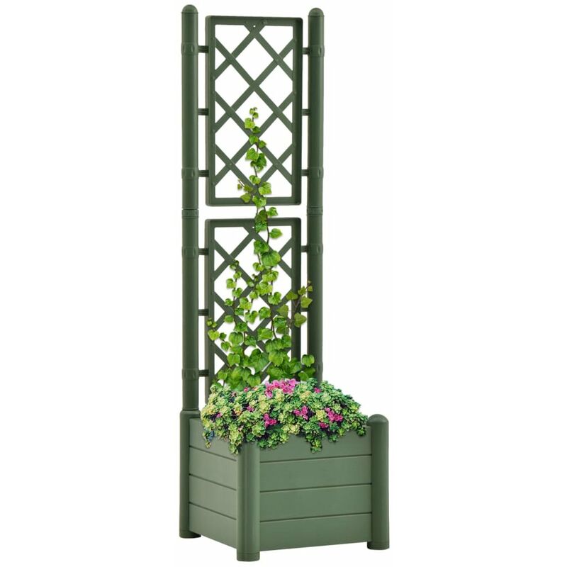 

Jardinera con enrejado PP verde 43x43x142 cm