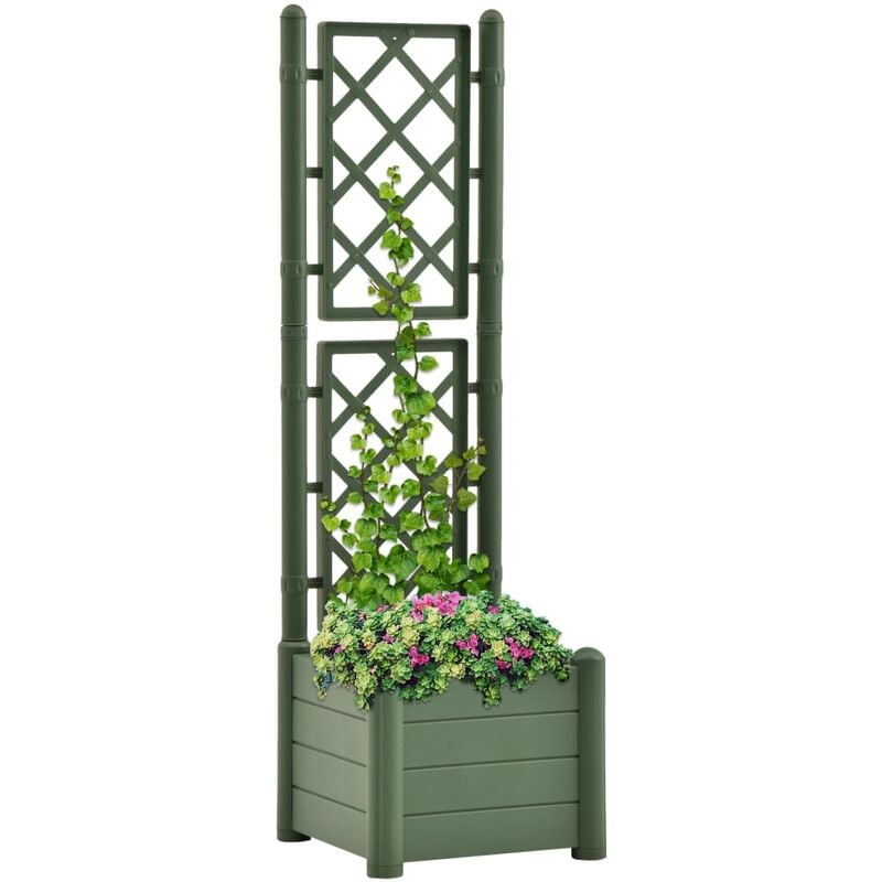 

Jardinera con enrejado PP verde 43x43x142 cm