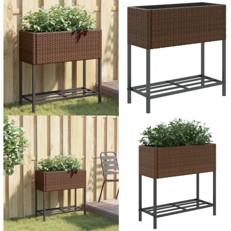 Jardinera con estante ratán sintético marrón - Macetas - Plantas