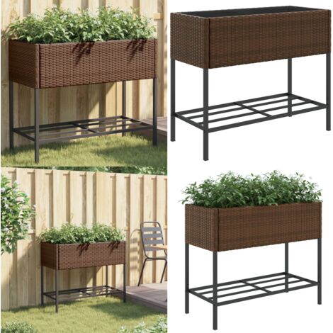 Jardinera con estante ratán sintético marrón - Ratán sintético - Maceta