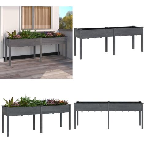 Jardinera con forro madera maciza de abeto gris 203x53x76 cm - Macetero - Plantas