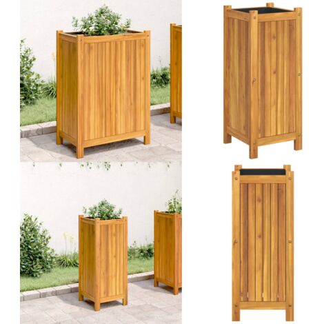 Jardinera con forro madera maciza de acacia 31x31x75 cm - Jardinera de patio - Jardinera de acacia