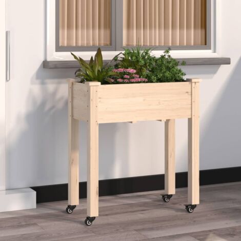 Jardinera con forro y ruedas madera maciza de abeto 71x37x80 cm