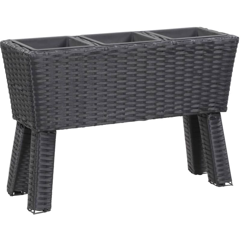 

vidaXL Arriate con patas 3 tiestos ratán sintético negro 72x25x50 cm - Negro