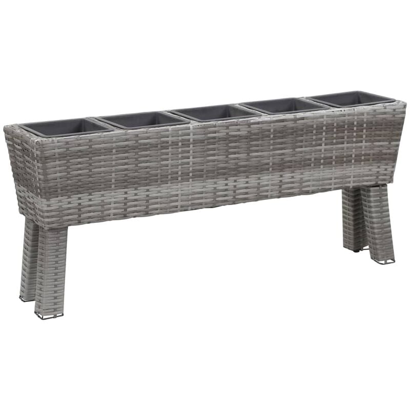 

vidaXL Arriate con patas 5 tiestos ratán sintético gris 118x25x50 cm - Gris