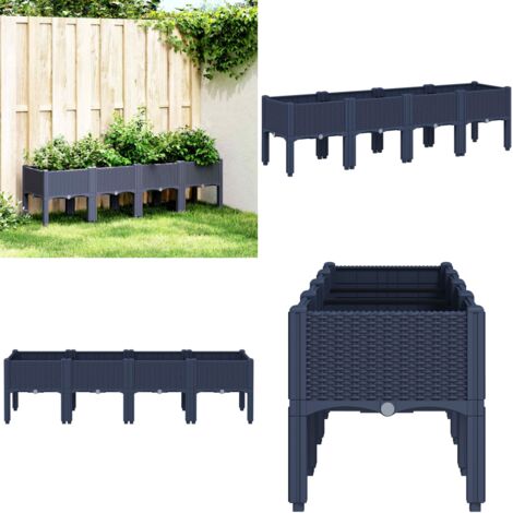 Jardinera con patas PP azul gris 160x40x42 cm - Jardinera de patio - Jardinera para plantas trepadoras