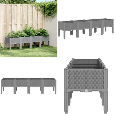 Jardinera con patas PP gris claro 160x40x42 cm - Jardinera de patio - Jardinera con patas
