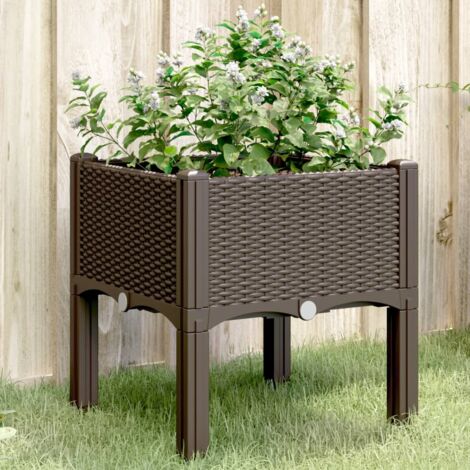 Jardinera con patas PP marrón 40x40x42 cm