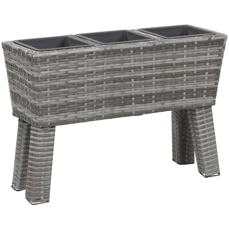 

vidaXL Arriate con patas y 3 tiestos ratán sintético gris 72x25x50cm - Gris