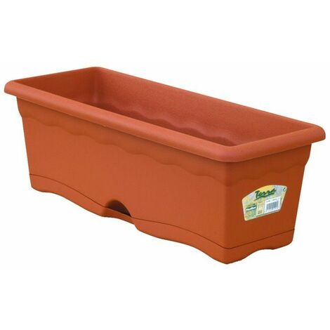 Jardinera con plato integrado color terracota 50x20cm