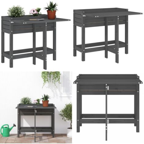 Jardinera con tapa plegable madera maciza de pino gris - Jardinera con tablero plegable - Madera maciza de pino