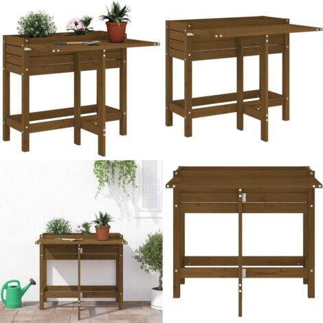 Jardinera con tapa plegable madera maciza de pino marrón miel - Jardinera con tablero plegable - Madera maciza de pino