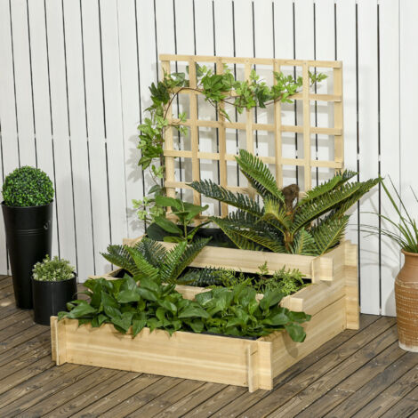 Jardinera de 3 Niveles con Enrejado y Tela no Tejida para Cultivos Verduras Flores Hierbas 95x95x110 cm Natural