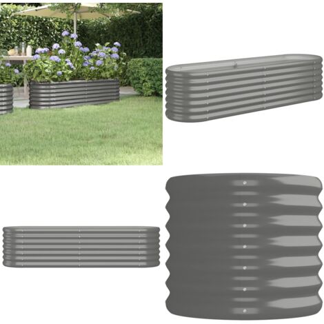 Jardinera de acero galvanizado gris 152x40x36cm - Maceta de metal - Jardinera ovalada