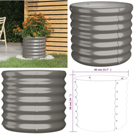Jardinera de acero galvanizado gris 40x40x36 cm - Maceta de acero galvanizado - Jardinera redonda