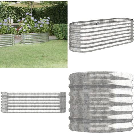 Jardinera de acero galvanizado plateado 114x40x68 cm - Maceta para jardín - Maceta ovalada