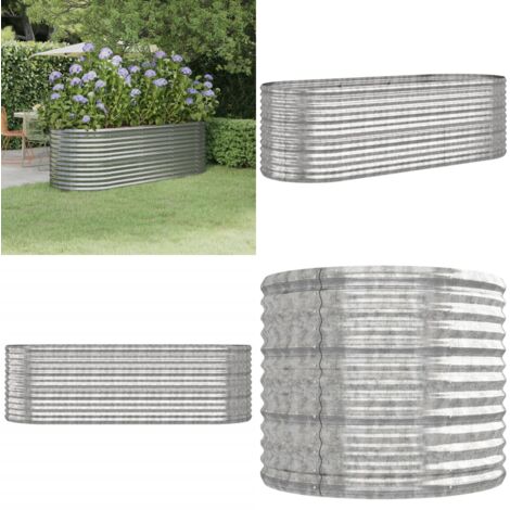 Jardinera de acero galvanizado plateado 224x80x68 cm - Maceta ovalada - Jardinera de exterior