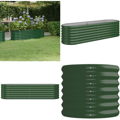 Jardinera de acero galvanizado verde 152x40x36cm - Maceta de metal - Jardinera ovalada