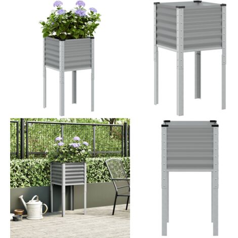 Jardinera de acero gris 45x45x88 cm - Jardinera gris - Maceta decorativa