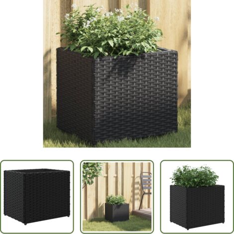 Jardinera de acero -  Jardinera de ratán sintético negra 36x30x32 cm