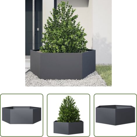 Jardinera de acero -  Jardinera hexagonal acero gris antracita 138x120x45 cm