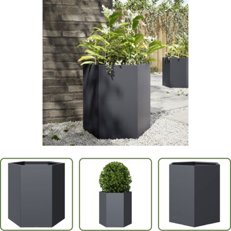 Jardinera de acero -  Jardinera hexagonal acero gris antracita 46x40x45 cm
