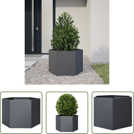 Jardinera de acero -  Jardinera hexagonal acero gris antracita 69x60x45 cm