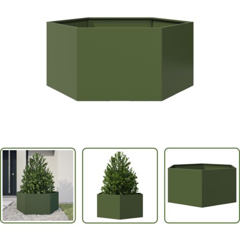 Jardinera de acero -  Jardinera hexagonal de acero verde oliva 104x90x45 cm