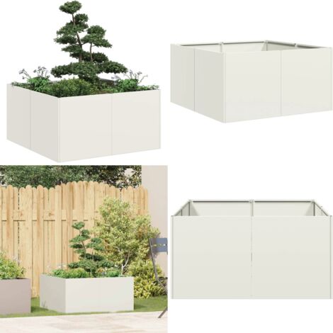 Jardinera de acero laminado en frío blanco 80x80x40 cm - Jardinera de exterior - Jardinera con fondo abierto