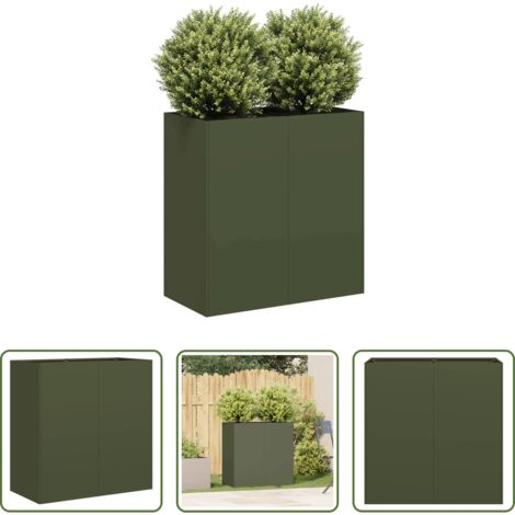 Jardinera de acero laminado en frío -  Jardinera de acero laminado en frío verde oliva 80x40x80 cm
