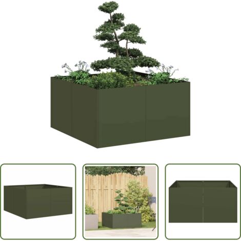 Jardinera de acero laminado en frío -  Jardinera de acero laminado en frío verde oliva 80x80x40 cm