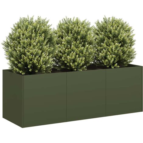 Jardinera de acero laminado en frío verde oliva 120x40x40 cm