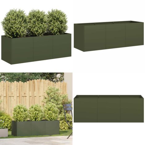 Jardinera de acero laminado en frío verde oliva 120x40x40 cm - Jardinera verde oliva - Jardinera para jardín