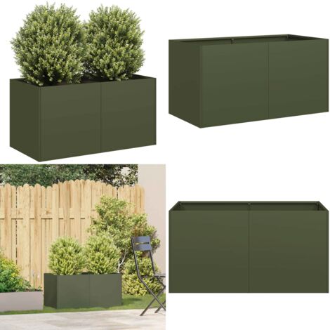 Jardinera de acero laminado en frío verde oliva 80x40x40 cm - Jardinera de acero laminado en frío - Jardinera verde oliva
