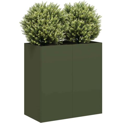 Jardinera de acero laminado en frío verde oliva 80x40x80 cm