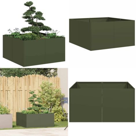 Jardinera de acero laminado en frío verde oliva 80x80x40 cm - Jardinera de acero laminado en frío - Jardinera verde oliva