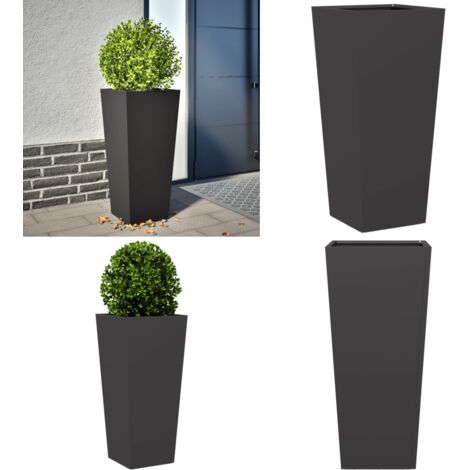 Jardinera de acero negra 35x35x75 cm - Macetero de jardín - Maceta para plantas