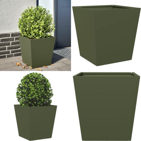 Jardinera de acero verde oliva 40x40x40 cm - Jardinera de acero - Maceta para plantas