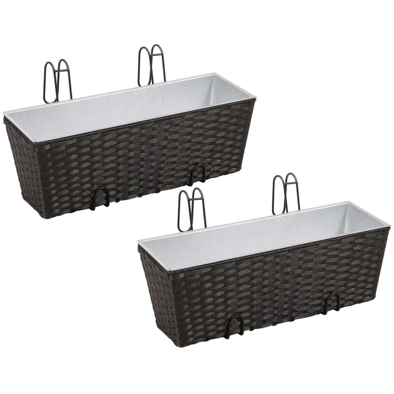 

Jardinera de balcón trapecio ratán negro 50 cm 2 uds - Negro