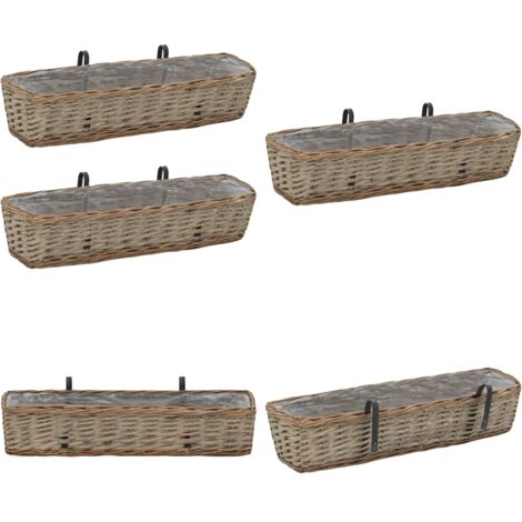 Jardinera de balcón 2 uds mimbre con forro de PE 80 cm - Macetero de mimbre - Macetero de ratán