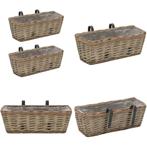Jardinera de balcón con forro PE 40 cm 2 unidades - Maceteros de ratán - Jardinera de balcón
