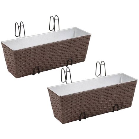 Jardinera de balcón trapecio ratán marrón 50 cm 2 uds