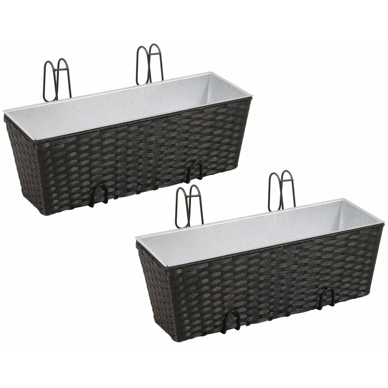 

Jardinera de balcón trapecio ratán negro 50 cm 2 uds