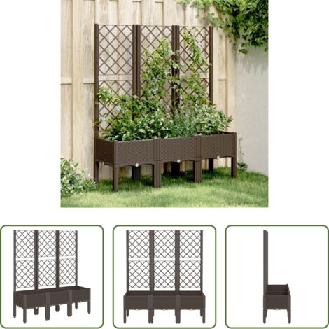 Jardinera de exterior -  Jardinera con enrejado PP marrón 120x40x142 cm