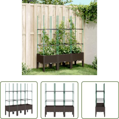 Jardinera de exterior -  Jardinera con enrejado PP marrón 120x40x142,5 cm